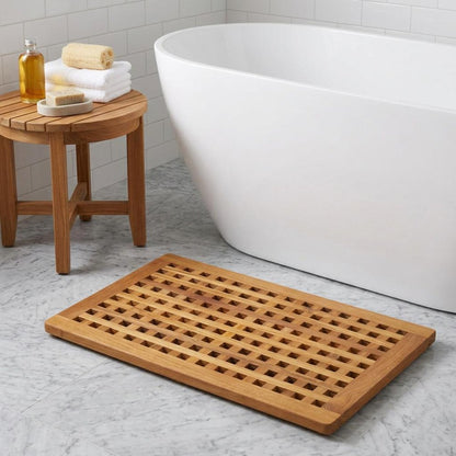 16" Natural Teak Checkered Non Slip Bath Mat HomeRoots