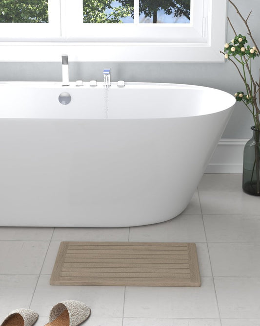 16" Beige Gray Teak Non Slip Bath Mat