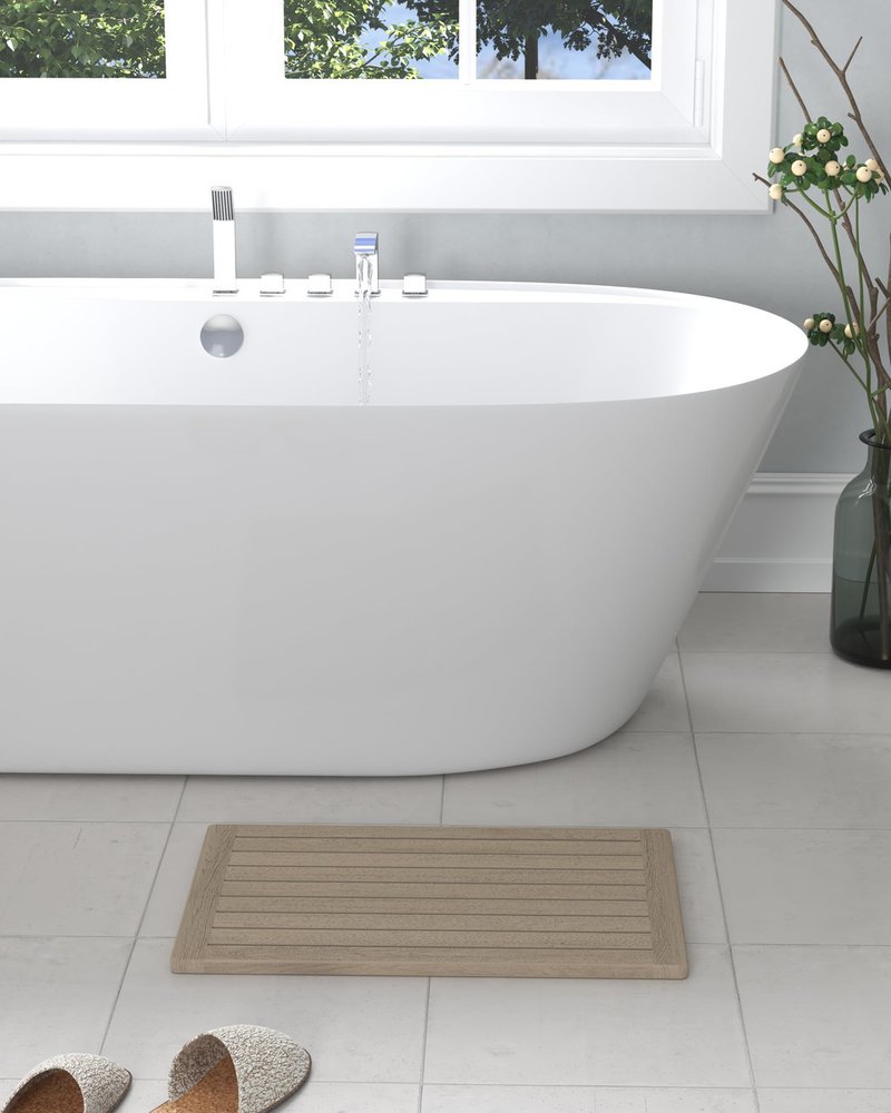 16" Beige Gray Teak Non Slip Bath Mat — view 5