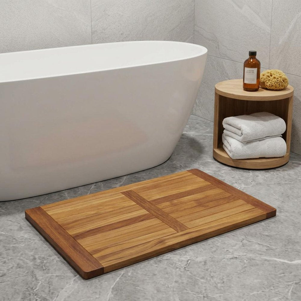 22" Natural Teak Non Slip Bath Mat — view 1