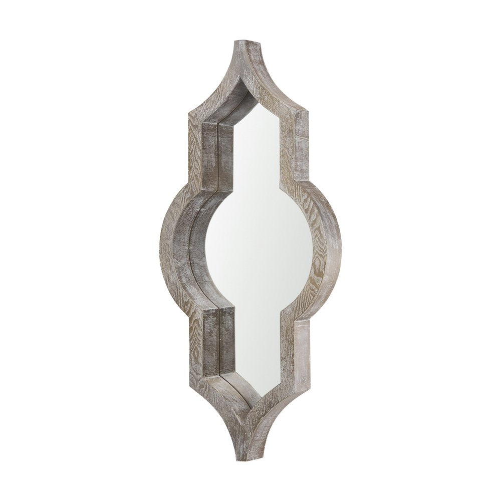34" Light Brown Solid Wood Quatrefoil Geometric Framed Accent Mirror