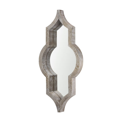 34" Light Brown Solid Wood Quatrefoil Geometric Framed Accent Mirror