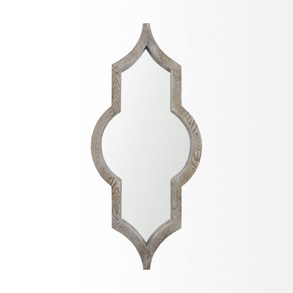 34" Light Brown Solid Wood Quatrefoil Geometric Framed Accent Mirror