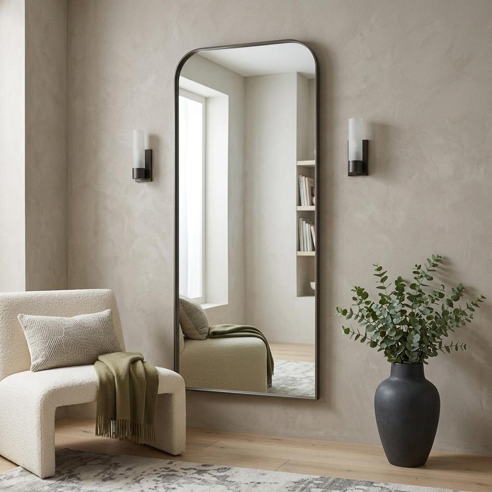 76" Brass Metal Arch Framed Full Length Hanging Mirror — view 7