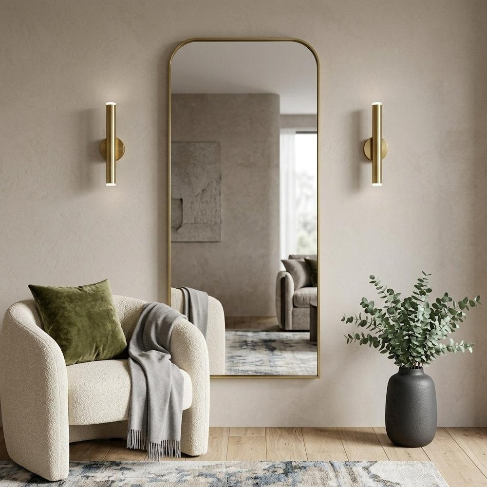 76" Brass Metal Arch Framed Full Length Hanging Mirror — view 14