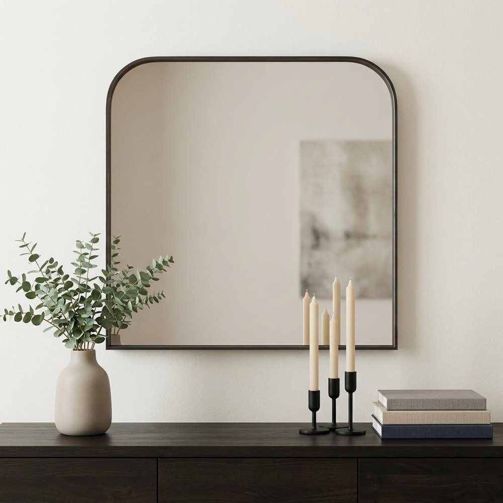 34" Black Iron Square Framed Accent Mirror