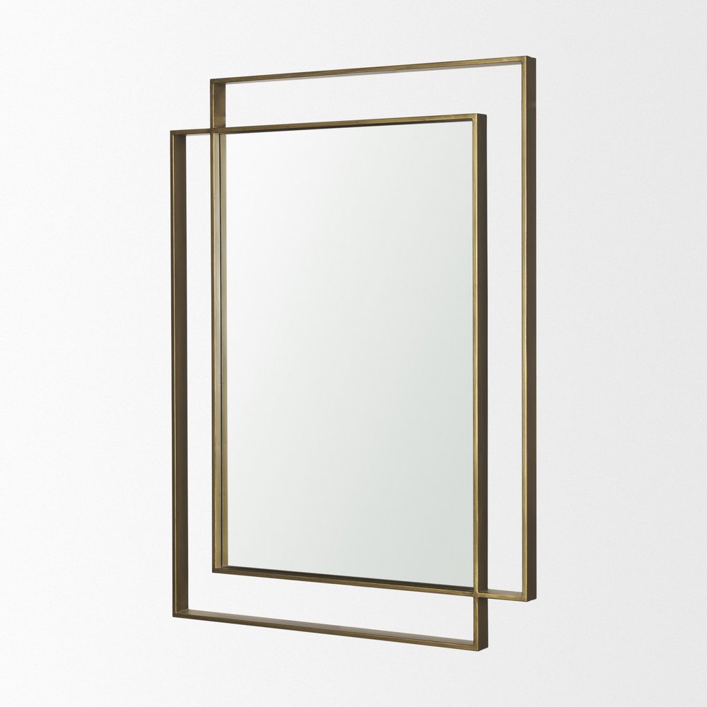 43" Gold Iron Double Geometric Framed Accent Mirror HomeRoots