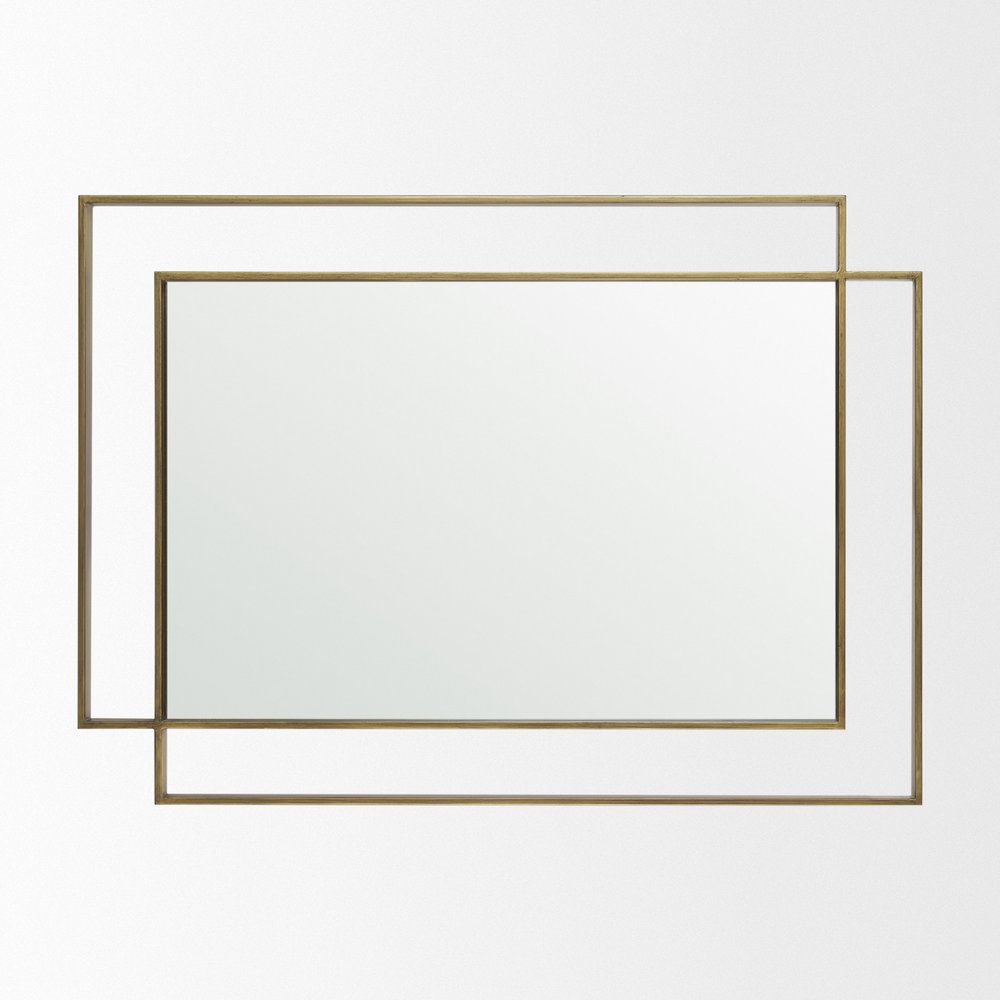 43" Gold Iron Double Geometric Framed Accent Mirror HomeRoots