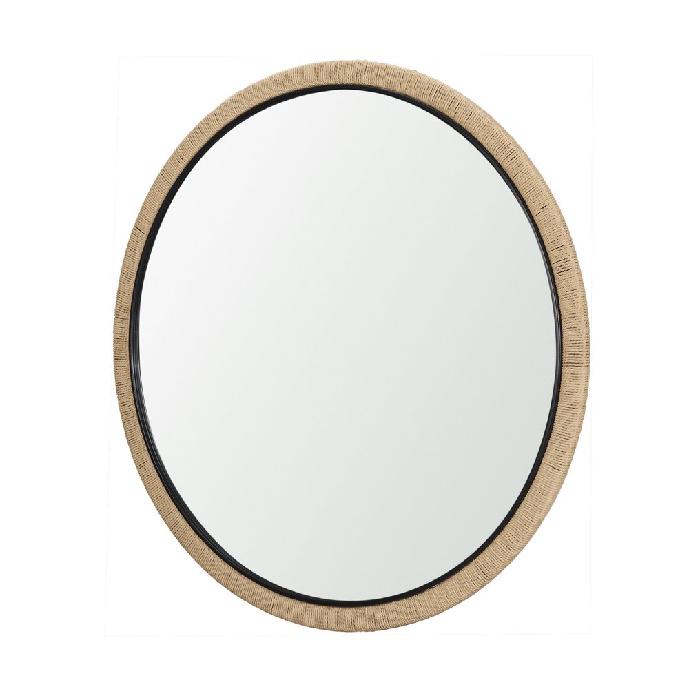 42" Black And Natural Jute And Wood Round Framed Accent Mirror — view 1