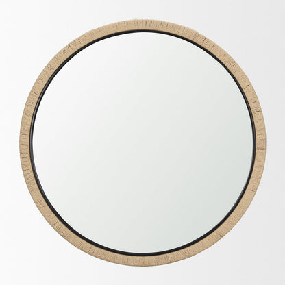 42" Black And Natural Jute And Wood Round Framed Accent Mirror HomeRoots