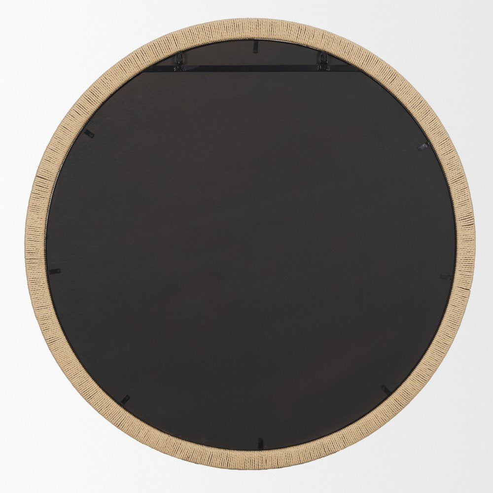 42" Black And Natural Jute And Wood Round Framed Accent Mirror — view 3
