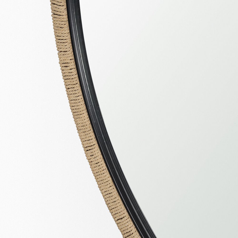 42" Black And Natural Jute And Wood Round Framed Accent Mirror HomeRoots
