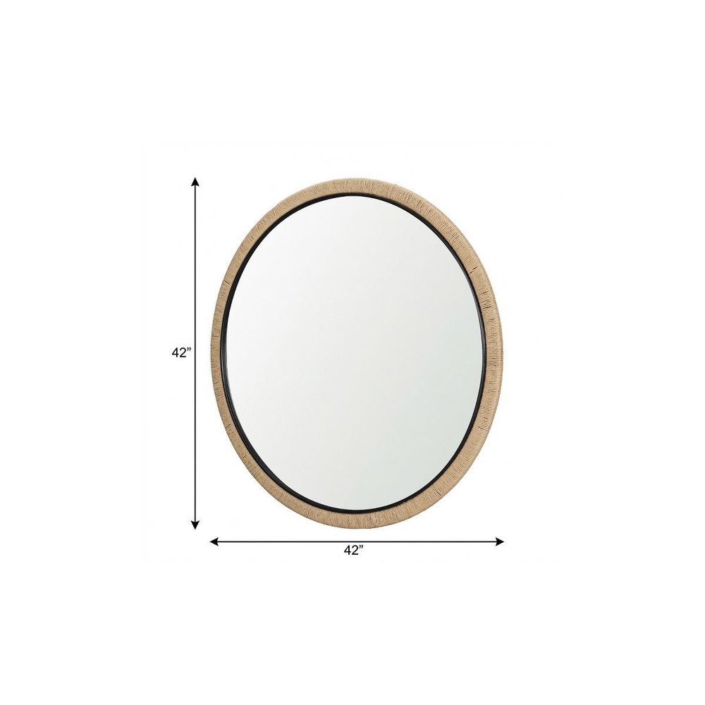 42" Black And Natural Jute And Wood Round Framed Accent Mirror — view 7