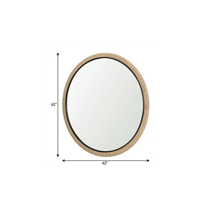 42" Black And Natural Jute And Wood Round Framed Accent Mirror HomeRoots