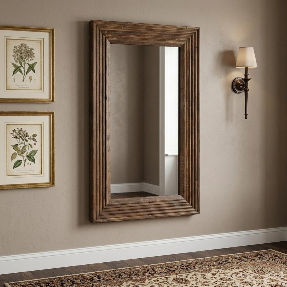 69" Brown Ribbed Solid Wood Wall Mounted And Leaning Framed Full Length Mirror HomeRoots