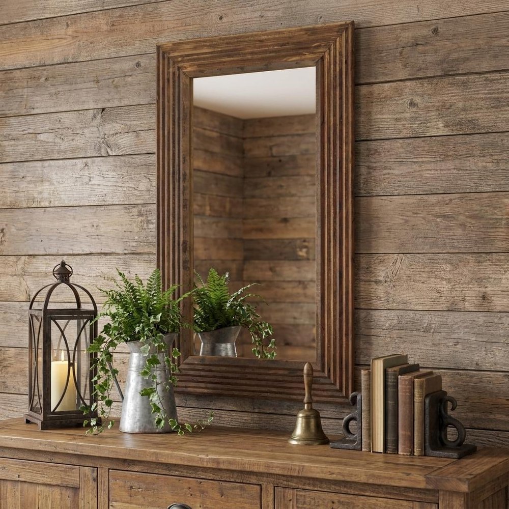 69" Brown Ribbed Solid Wood Wall Mounted And Leaning Framed Full Length Mirror HomeRoots