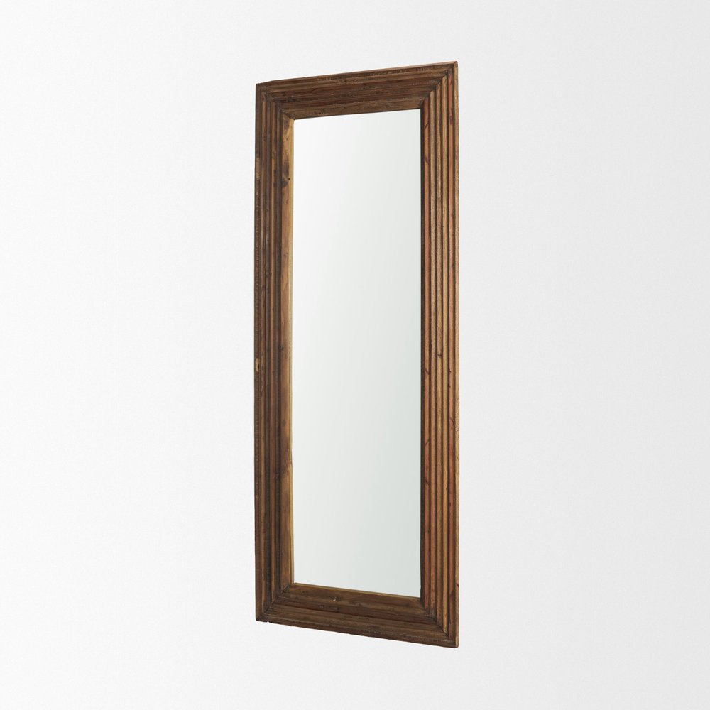 69" Brown Ribbed Solid Wood Wall Mounted And Leaning Framed Full Length Mirror — view 11