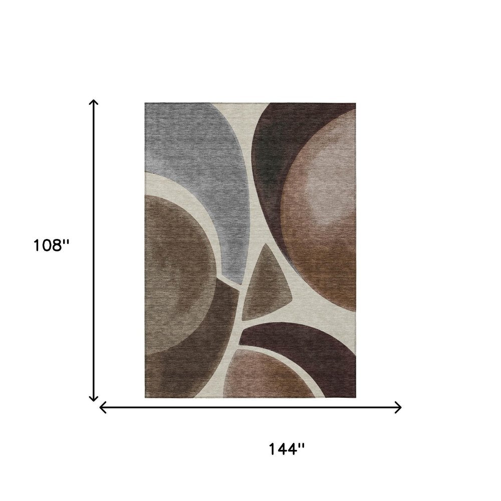 9' X 12' Beige And Brown Abstract Washable Indoor Outdoor Area Rug HomeRoots