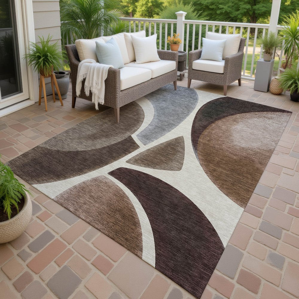 9' X 12' Beige And Brown Abstract Washable Indoor Outdoor Area Rug HomeRoots