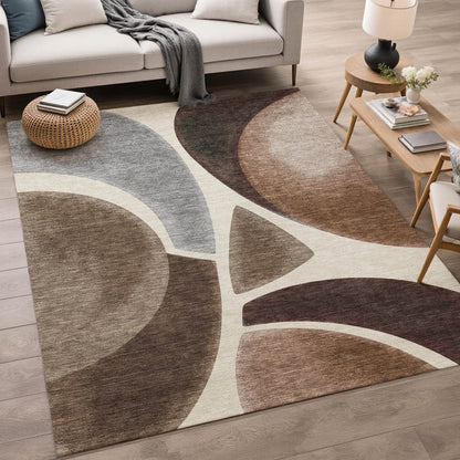 9' X 12' Beige And Brown Abstract Washable Indoor Outdoor Area Rug HomeRoots