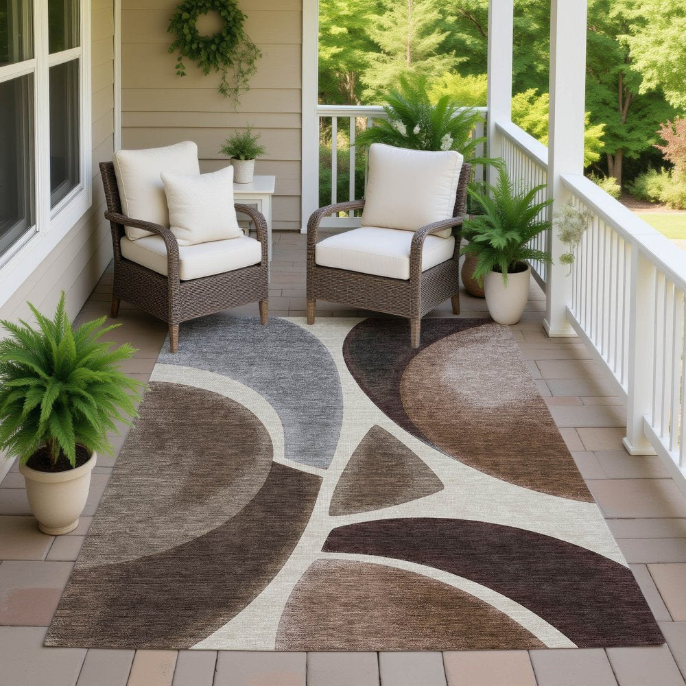 9' X 12' Beige And Brown Abstract Washable Indoor Outdoor Area Rug — view 7