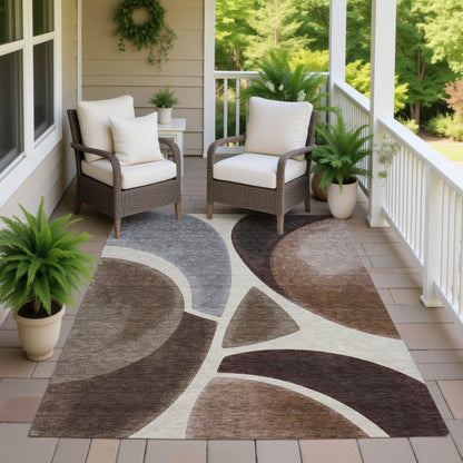 9' X 12' Beige And Brown Abstract Washable Indoor Outdoor Area Rug HomeRoots