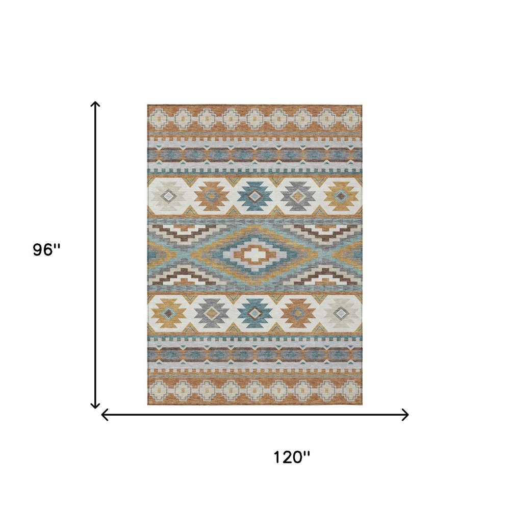 8' X 10' Copper And Ivory Southwestern Washable Indoor Outdoor Area Rug HomeRoots
