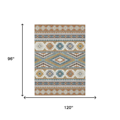 8' X 10' Copper And Ivory Southwestern Washable Indoor Outdoor Area Rug HomeRoots
