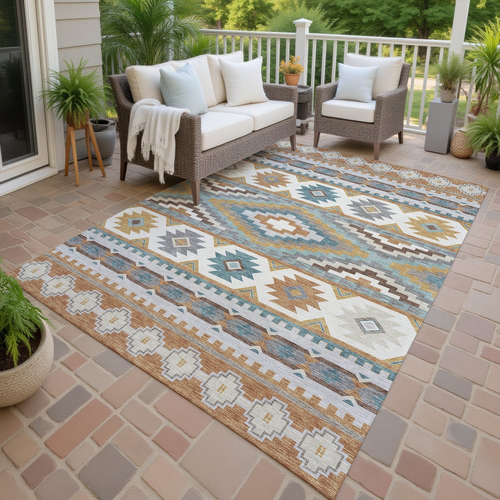 8' X 10' Copper And Ivory Southwestern Washable Indoor Outdoor Area Rug HomeRoots