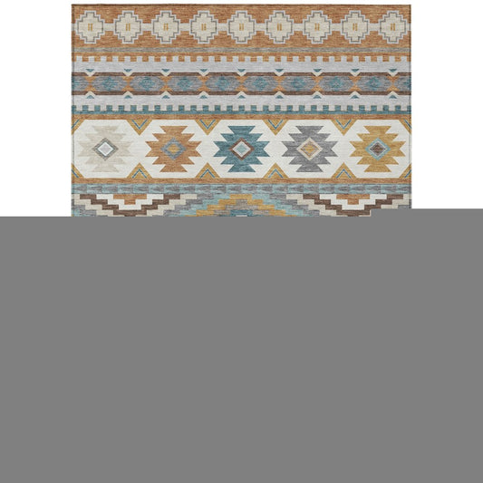 8' X 10' Copper And Ivory Southwestern Washable Indoor Outdoor Area Rug
