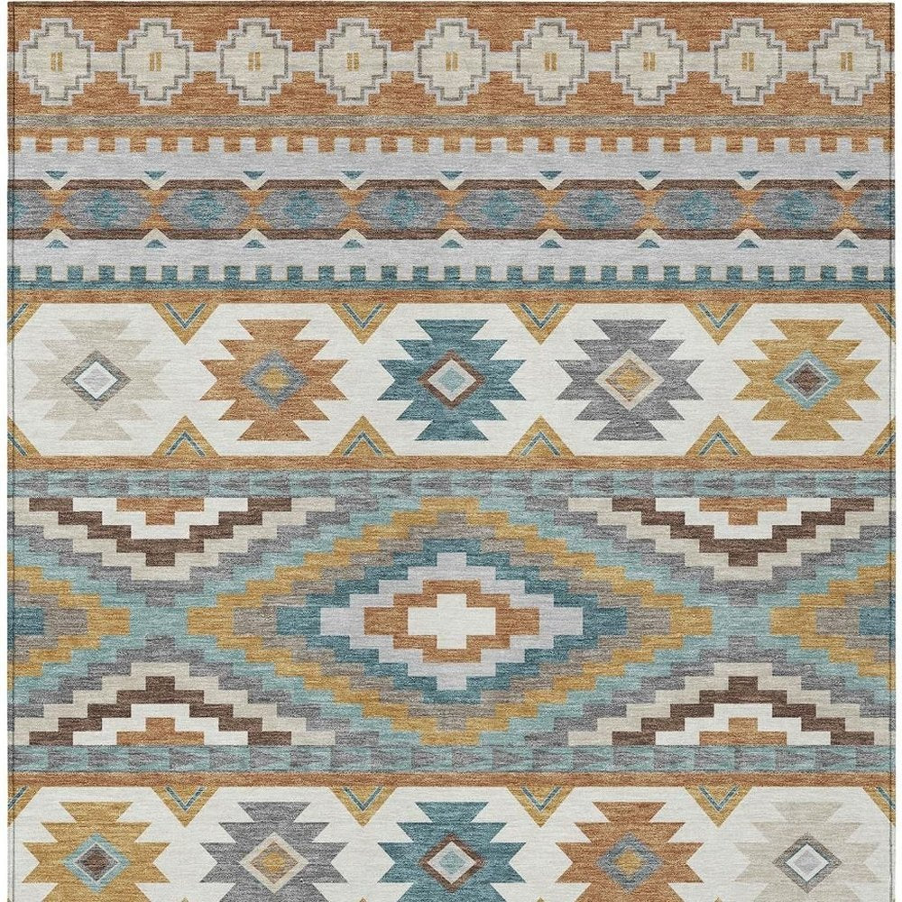 8' X 10' Copper And Ivory Southwestern Washable Indoor Outdoor Area Rug HomeRoots
