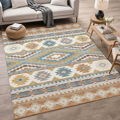 8' X 10' Copper And Ivory Southwestern Washable Indoor Outdoor Area Rug HomeRoots