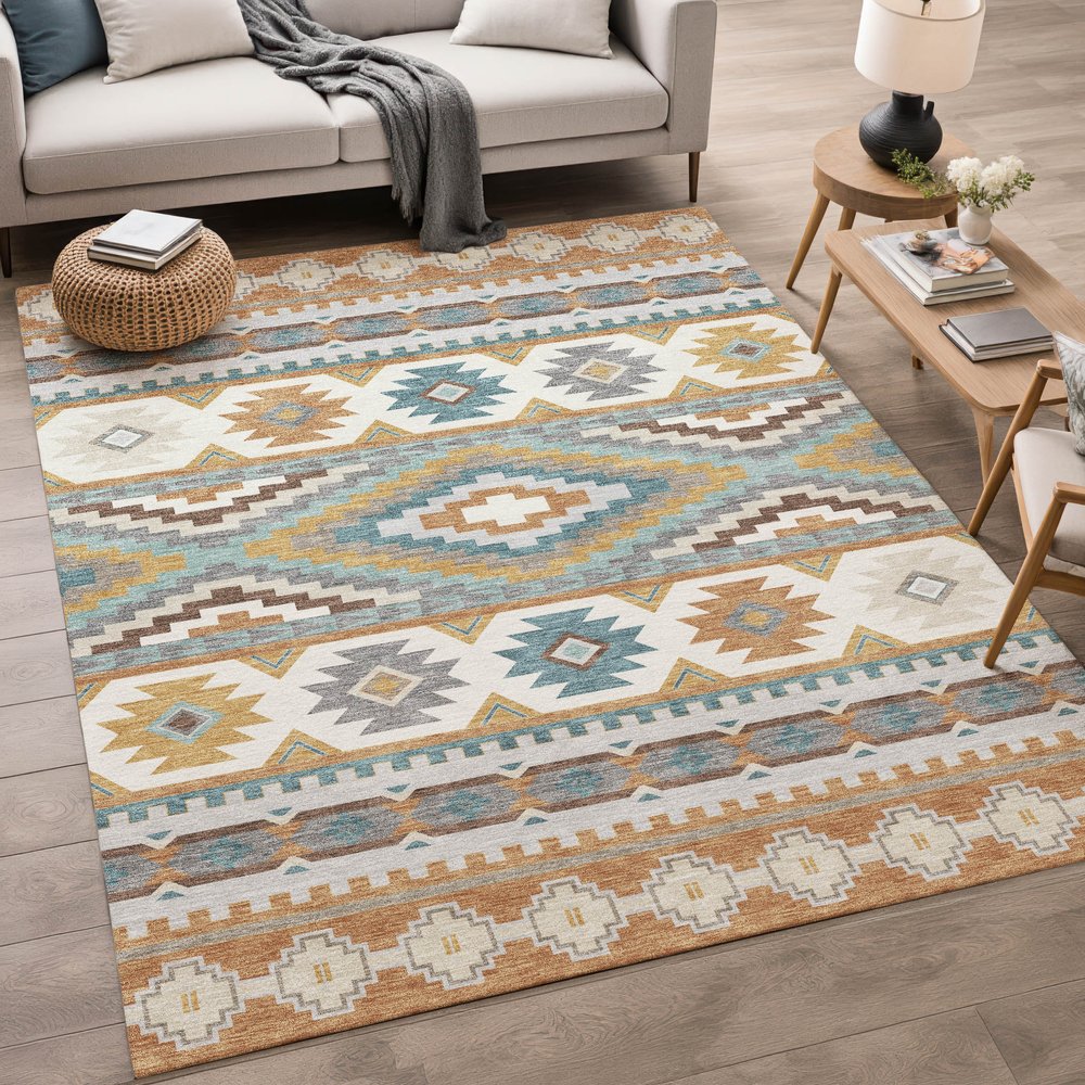 8' X 10' Copper And Ivory Southwestern Washable Indoor Outdoor Area Rug HomeRoots