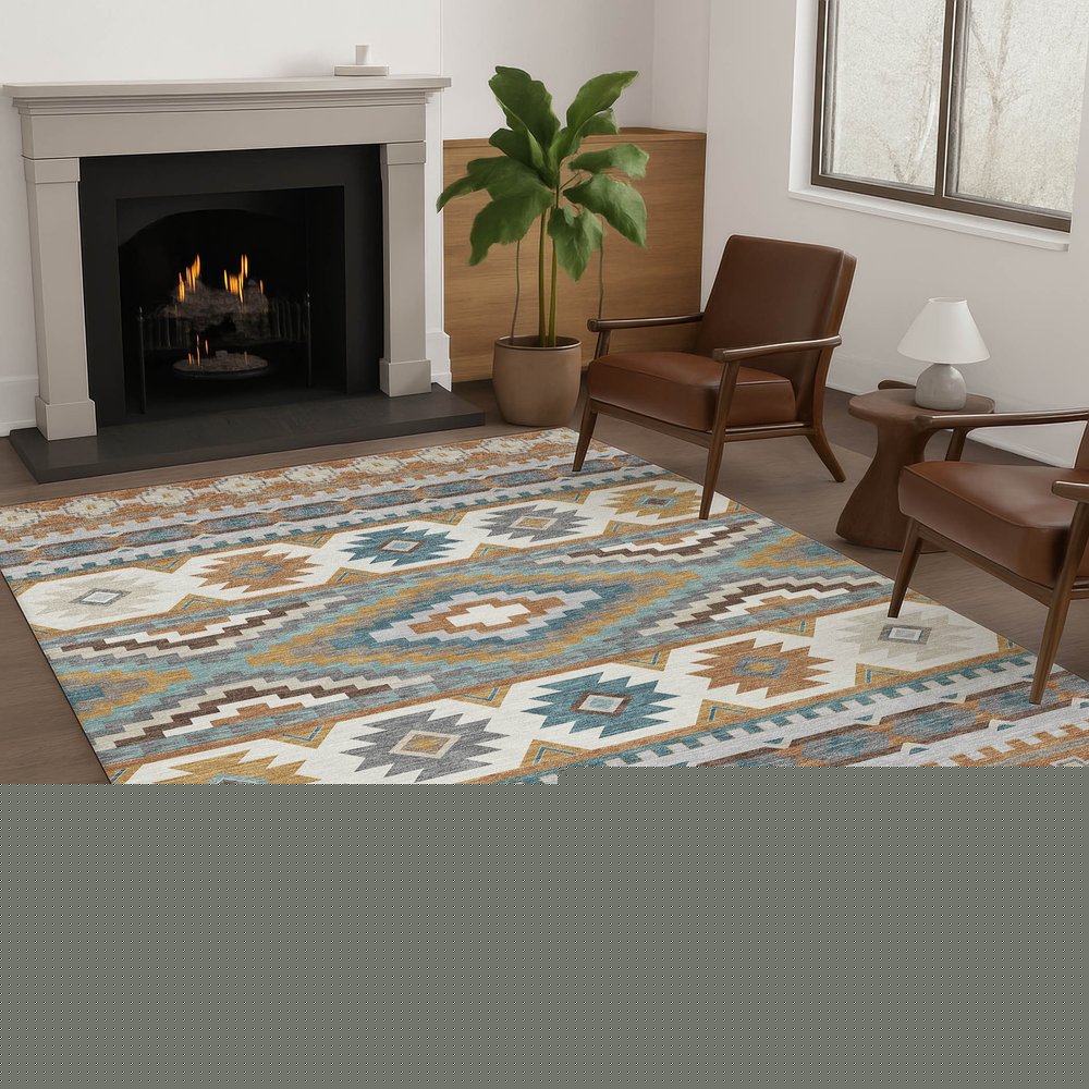 8' X 10' Copper And Ivory Southwestern Washable Indoor Outdoor Area Rug HomeRoots