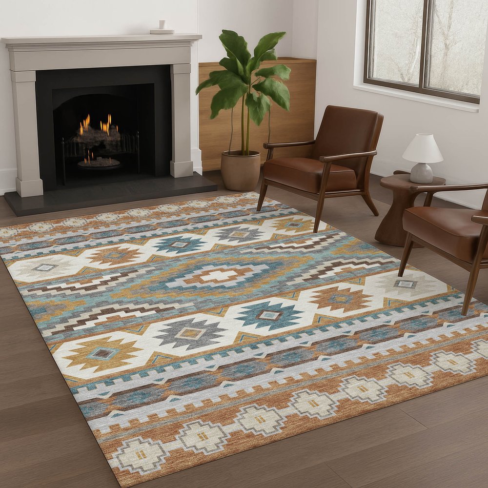 8' X 10' Copper And Ivory Southwestern Washable Indoor Outdoor Area Rug — view 7