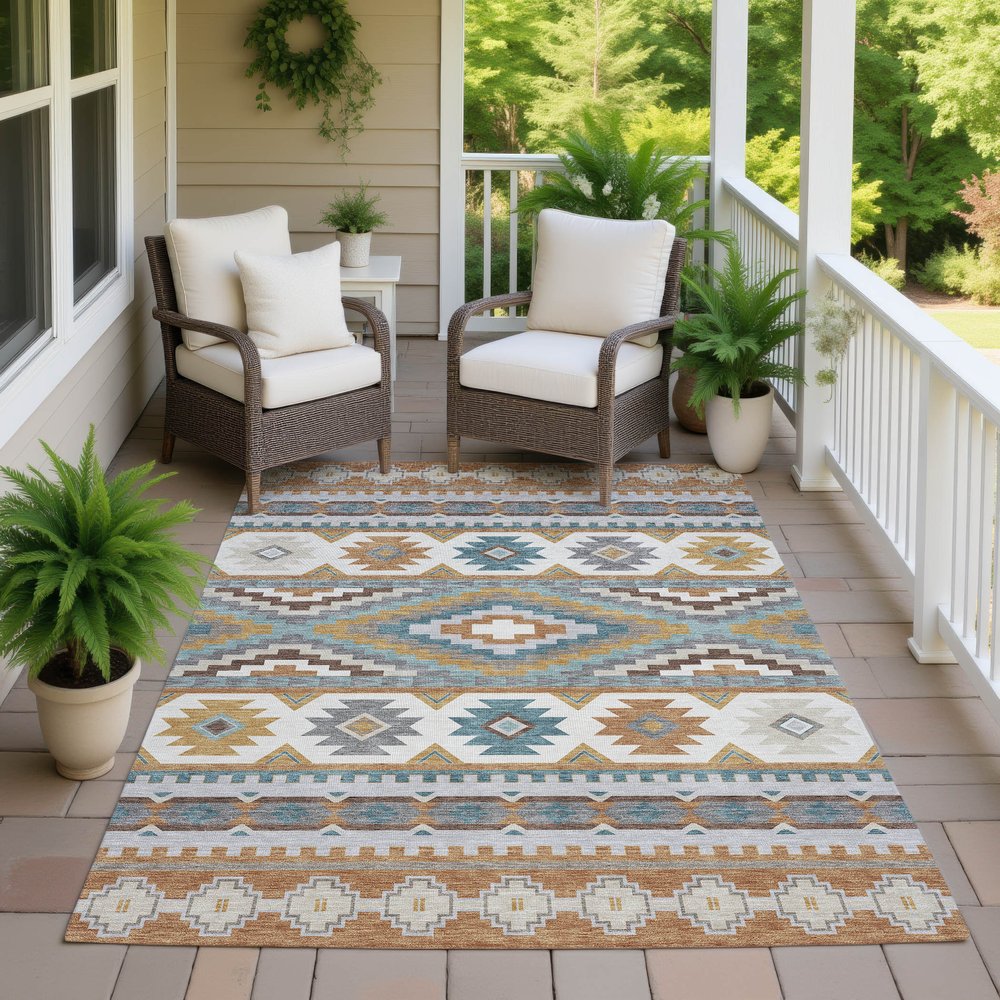 8' X 10' Copper And Ivory Southwestern Washable Indoor Outdoor Area Rug HomeRoots