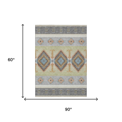 5' X 8' Gray And Green Southwestern Washable Indoor Outdoor Area Rug HomeRoots