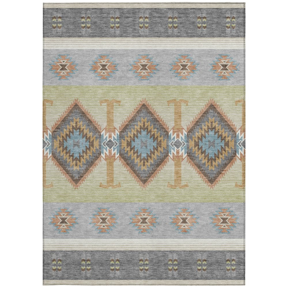5' X 8' Gray And Green Southwestern Washable Indoor Outdoor Area Rug HomeRoots