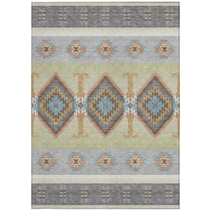 5' X 8' Gray And Green Southwestern Washable Indoor Outdoor Area Rug HomeRoots