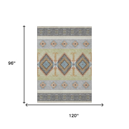8' X 10' Gray And Green Southwestern Washable Indoor Outdoor Area Rug HomeRoots