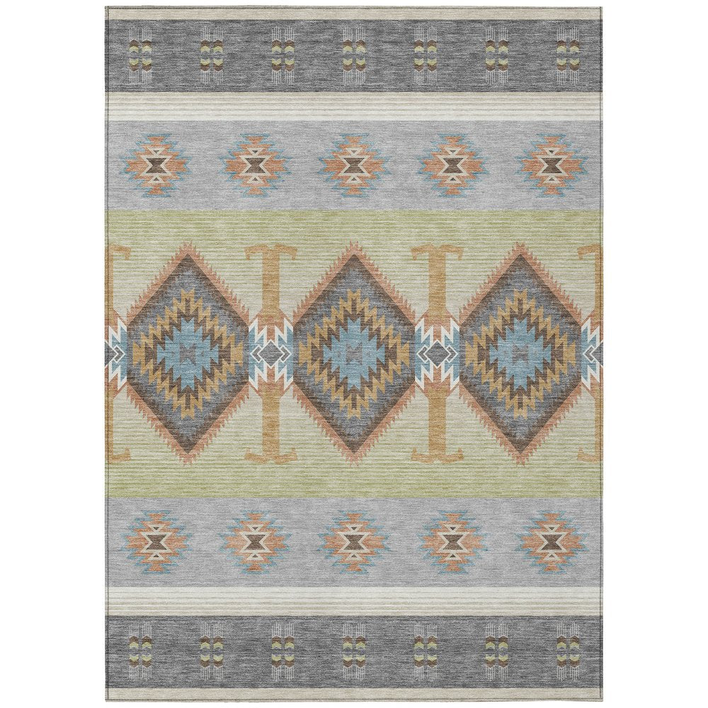 8' X 10' Gray And Green Southwestern Washable Indoor Outdoor Area Rug HomeRoots