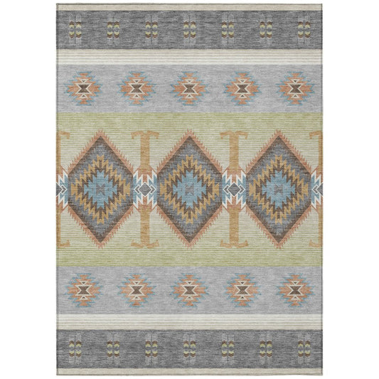 8' X 10' Gray And Green Southwestern Washable Indoor Outdoor Area Rug HomeRoots