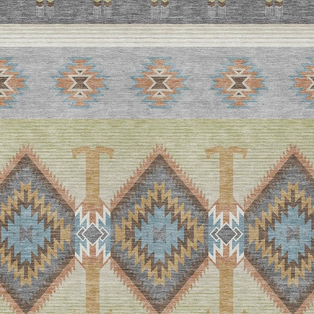 8' X 10' Gray And Green Southwestern Washable Indoor Outdoor Area Rug HomeRoots