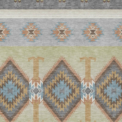 8' X 10' Gray And Green Southwestern Washable Indoor Outdoor Area Rug HomeRoots
