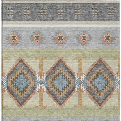 8' X 10' Gray And Green Southwestern Washable Indoor Outdoor Area Rug HomeRoots