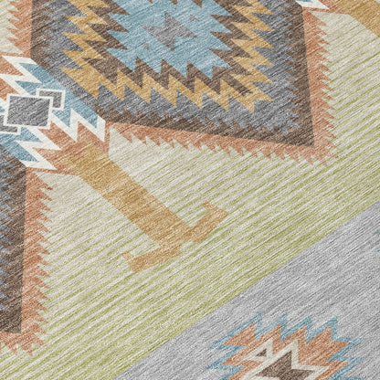 8' X 10' Gray And Green Southwestern Washable Indoor Outdoor Area Rug HomeRoots