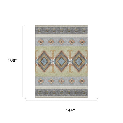 9' X 12' Gray And Green Southwestern Washable Indoor Outdoor Area Rug HomeRoots