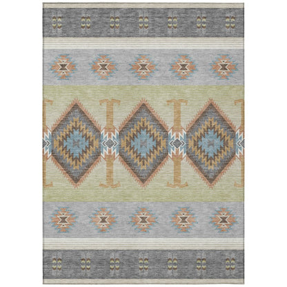9' X 12' Gray And Green Southwestern Washable Indoor Outdoor Area Rug HomeRoots