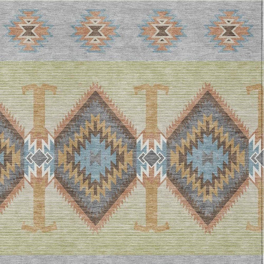 9' X 12' Gray And Green Southwestern Washable Indoor Outdoor Area Rug HomeRoots