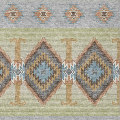 9' X 12' Gray And Green Southwestern Washable Indoor Outdoor Area Rug HomeRoots
